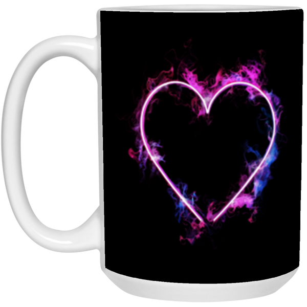 Flaming Heart 15oz White, Black  or Royal Blue Ceramic Coffee Mug