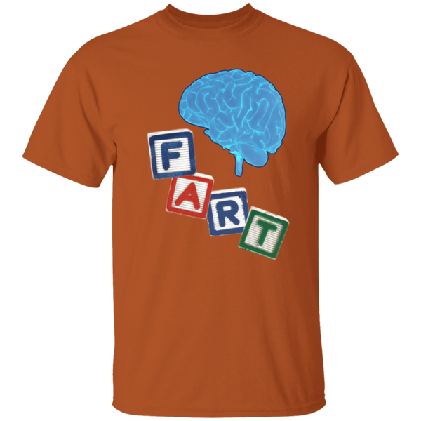Brain Fart T-Shirt - 100% USA Cotton, Crewneck Tee with Blue Glowing Brain & Children's Blocks Design