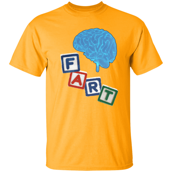 Brain Fart T-Shirt - 100% USA Cotton, Crewneck Tee with Blue Glowing Brain & Children's Blocks Design