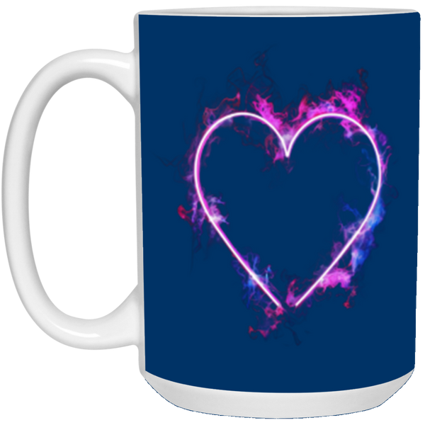 Flaming Heart 15oz White, Black  or Royal Blue Ceramic Coffee Mug
