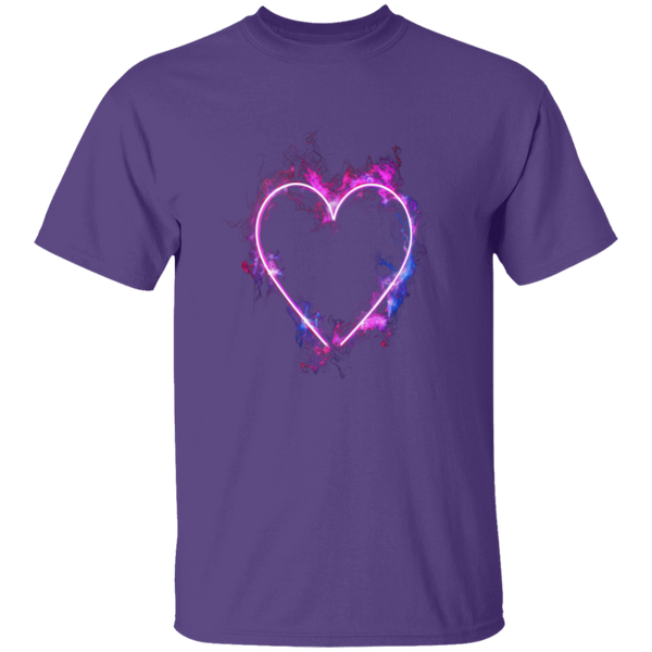 Flaming Neon Heart 5.3 oz.  100% USA Cotton T-Shirt
