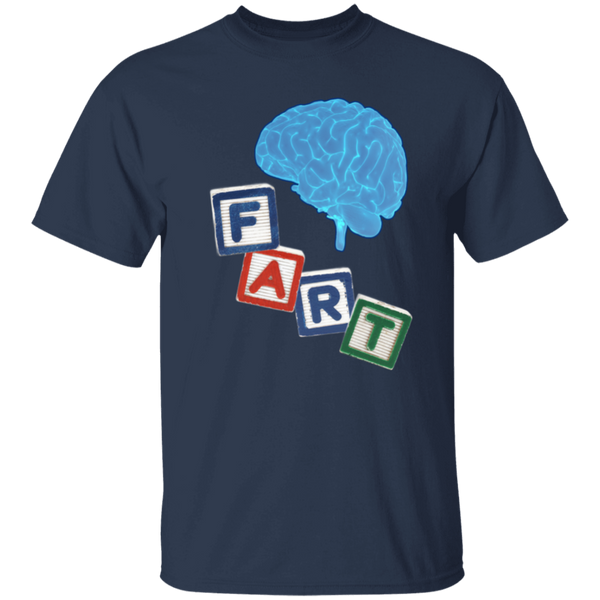 Brain Fart T-Shirt - 100% USA Cotton, Crewneck Tee with Blue Glowing Brain & Children's Blocks Design