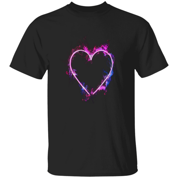 Flaming Neon Heart 5.3 oz.  100% USA Cotton T-Shirt