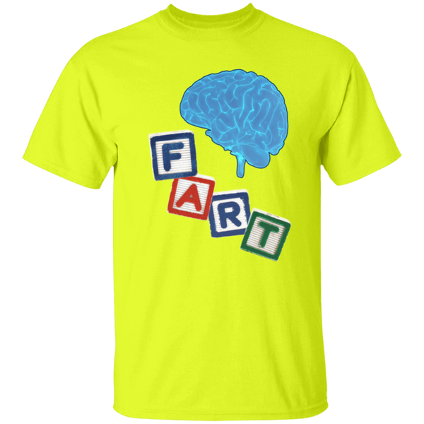 Brain Fart T-Shirt - 100% USA Cotton, Crewneck Tee with Blue Glowing Brain & Children's Blocks Design
