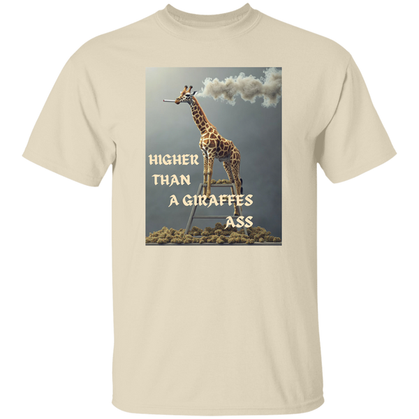 HigherThanAGiraffesAss High-Quality 5.3oz Cotton T-Shirt – "Higher Than a Giraffe’s Ass" Funny Graphic Tee for Everyday Comfort