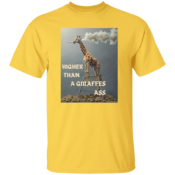 HigherThanAGiraffesAss High-Quality 5.3oz Cotton T-Shirt – "Higher Than a Giraffe’s Ass" Funny Graphic Tee for Everyday Comfort