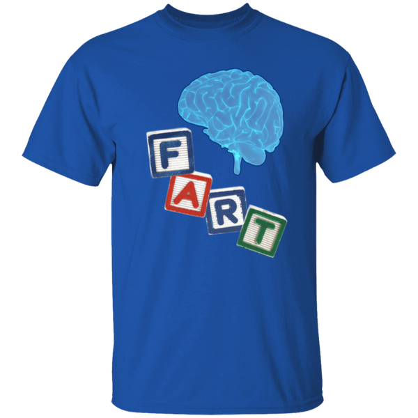 Brain Fart T-Shirt - 100% USA Cotton, Crewneck Tee with Blue Glowing Brain & Children's Blocks Design